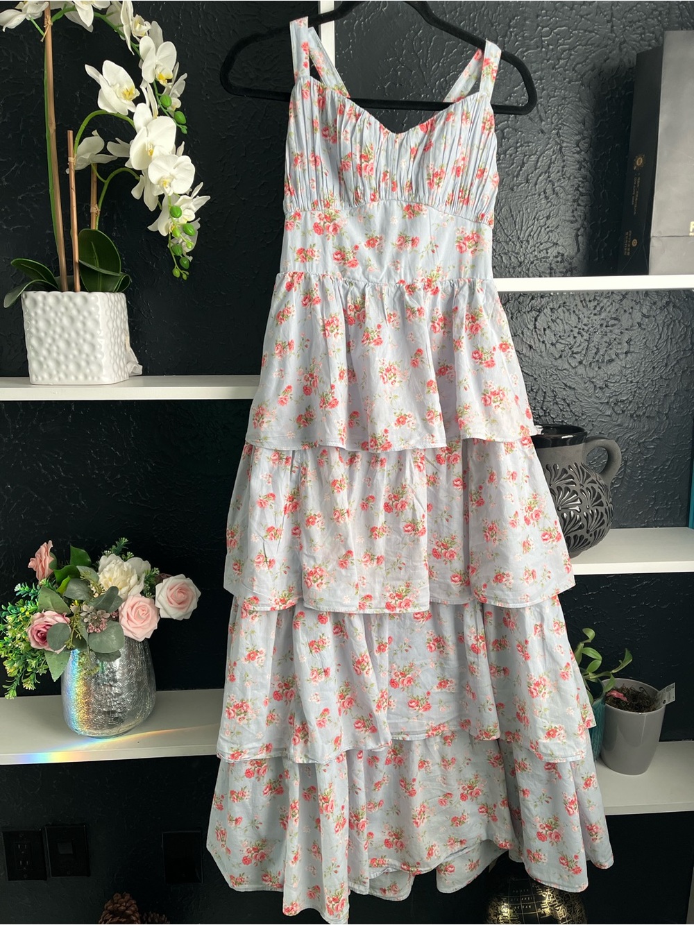 Abercrombie & Fitch Light Blue Floral Tiered Maxi Dress L